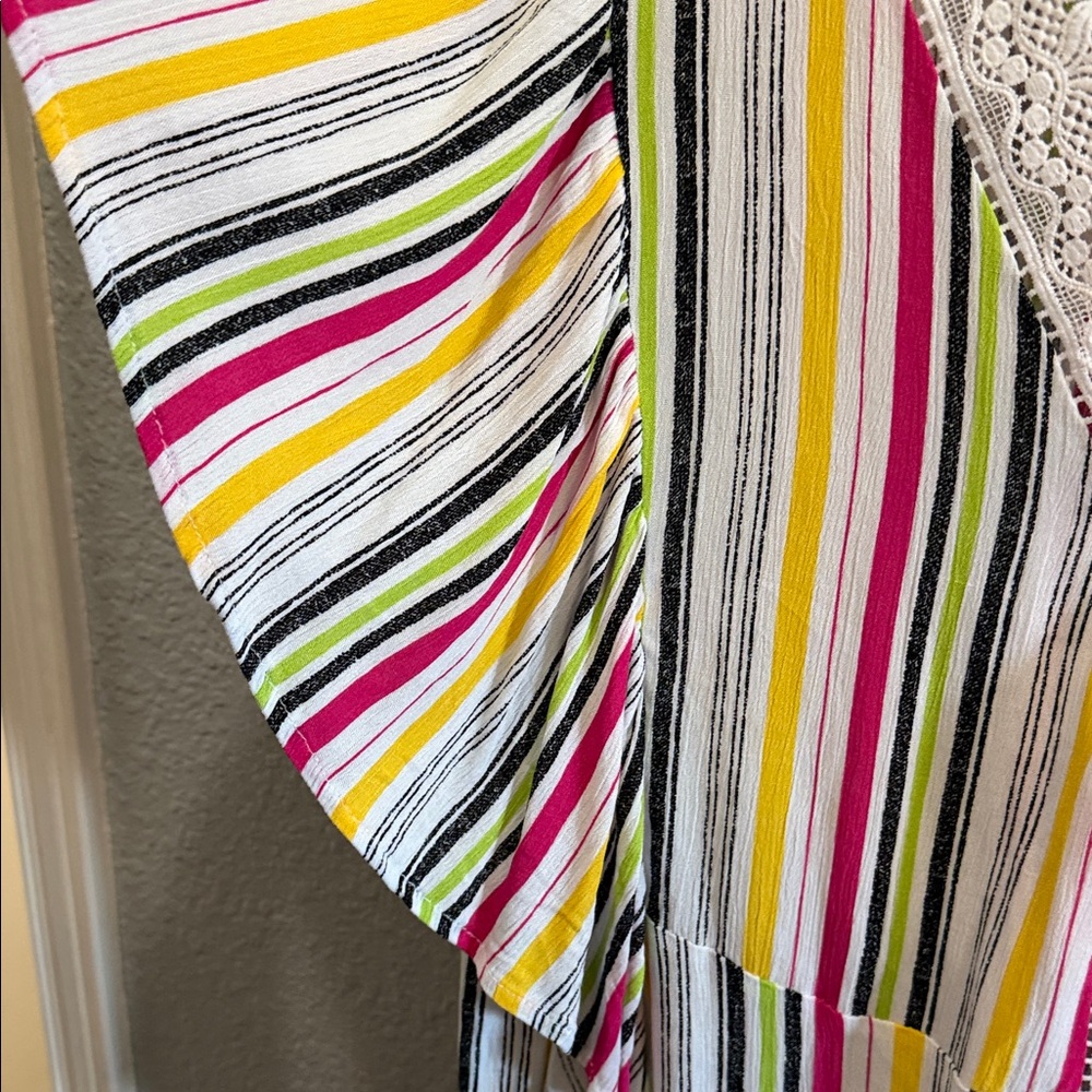 Ashley Stewart Multicolor Striped V-Neck Lace-Trim Blouse size 14/16 - Picture 6 of 7